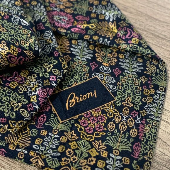 BRIONI Floral Metallic Pink Gold Blue Silk Neck Tie - Picture 6 of 8